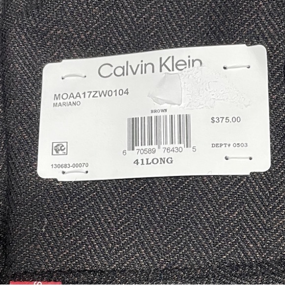 Calvin Klein Men Slim Fit Wool Woven Herringbone Sport Coat Blazer Brown 41L New - Picture 2 of 3